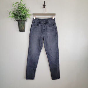 American Eagle Mom Jeans Hi Rise Tapered Leg Faded Black Gray Stretch AE 2